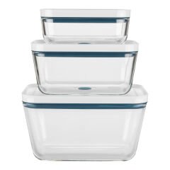ZWILLING Fresh & Save Vakumlu Saklama Kabı Seti, S/M/L / 3-parça, Borosilikat Cam, Akdeniz Mavisi