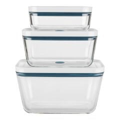 ZWILLING Fresh & Save Vakumlu Saklama Kabı Seti, S/M/L / 3-parça, Borosilikat Cam, Akdeniz Mavisi