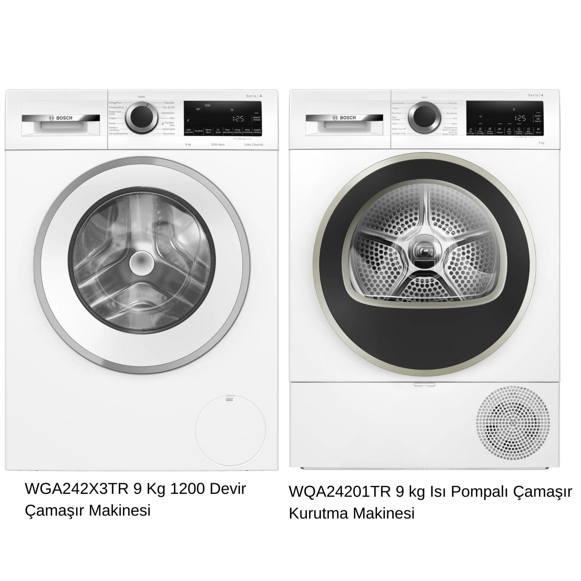 Bosch 9 Kg Çamaşır Makinesi ve Isı Pompalı Kurutma Makinesi 2’li Set – WGA242X3TR & WQA24201TR