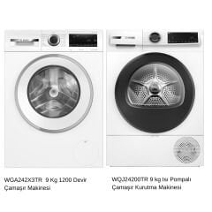 Bosch 9 Kg Çamaşır Makinesi ve 9 Kg Isı Pompalı Kurutma Makinesi Seti – WGA242X3TR & WQJ24200TR