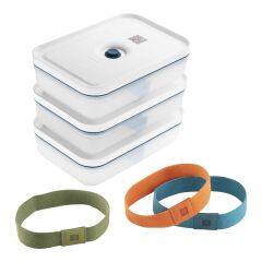 ZWILLING Fresh & Save Vakumlu yemek taşıma kabı seti, L Düz / 6-parça, Plastik, yarı şeffaf-Akdeniz Mavisi