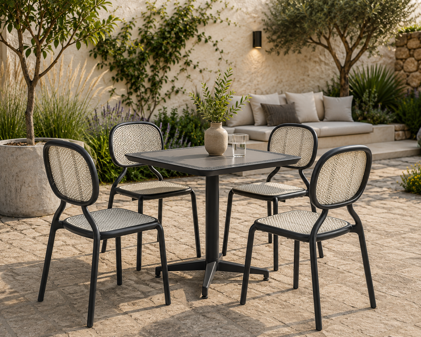 Derya Home Tilia Haz Siyah & Antrasit Bahçe Masa Sandalye Takımı – 4 Kişilik Premium Dış Mekan Seti