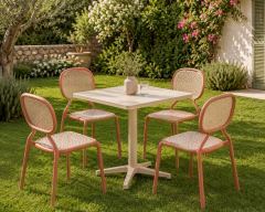 Derya Home Tilia Haz Terracotta & Bej Bahçe Masa Sandalye Takımı – 4 Kişilik Premium Dış Mekan Seti
