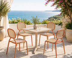 Derya Home Tilia Haz Terracotta & Bej Bahçe Masa Sandalye Takımı – 4 Kişilik Premium Dış Mekan Seti