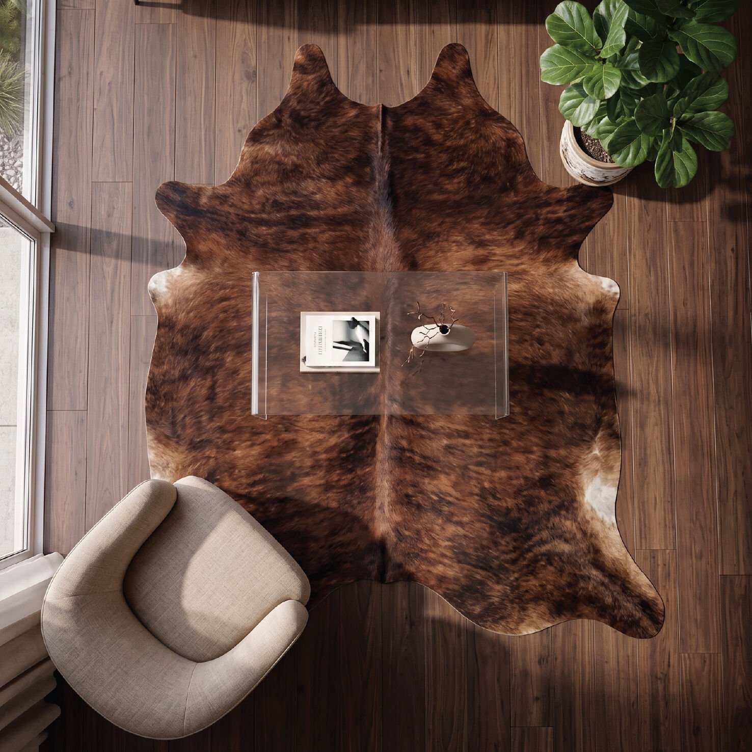 Derya Home Hakiki Dana Postu Halı Koyu Kahverengi 180x250 cm