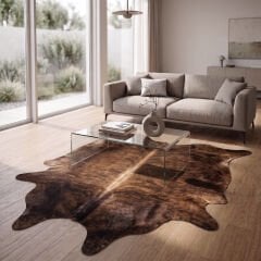 Derya Home Kaplan Desenli Kahverengi Hakiki Dana Postu Halı 185x217 cm