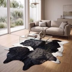 Derya Home Siyah Beyaz Kontrast Hakiki Dana Postu Halı 198x250 cm