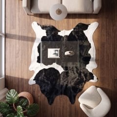 Derya Home Siyah Beyaz Kontrast Hakiki Dana Postu Halı 198x250 cm