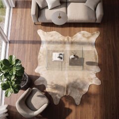Derya Home Krem Bej Büyük Boy Hakiki Dana Postu Halı 190x255 cm