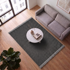 Derya Home Koridor Eva Antrasit Kabartmalı Peluş Halı Saçaklı