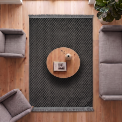 Derya Home Koridor Eva Antrasit Kabartmalı Peluş Halı Saçaklı