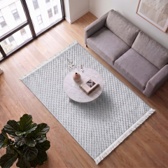 Derya Home Koridor Eva Gri Kabartmalı Peluş Halı Saçaklı