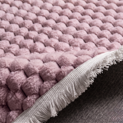 Koridor Eva Pembe Kabartmalı Peluş Halı Saçaklı