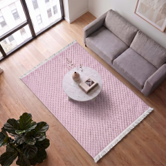 Koridor Eva Pembe Kabartmalı Peluş Halı Saçaklı