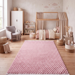 Derya Home Eva Pembe Kabartmalı Peluş Çocuk Odası Halısı