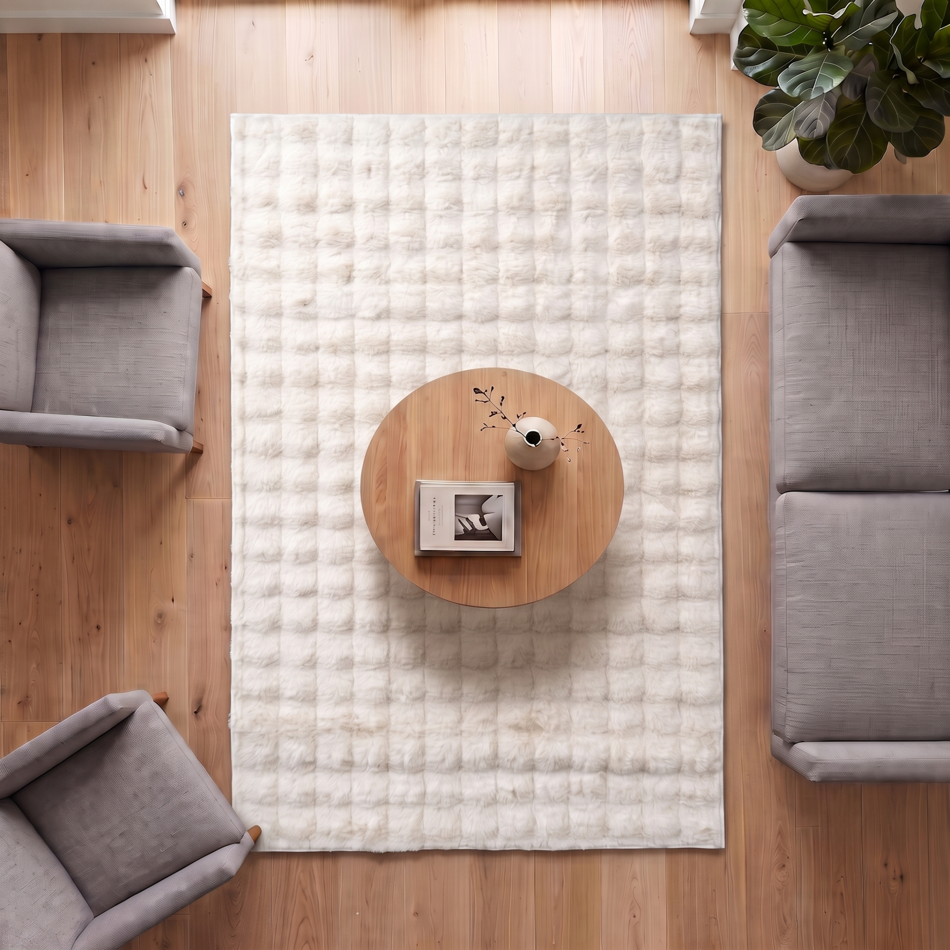 Koridor Falcon Beyaz Kabartmalı Peluş Halı Odalar ve Salon İçin Modern Halı