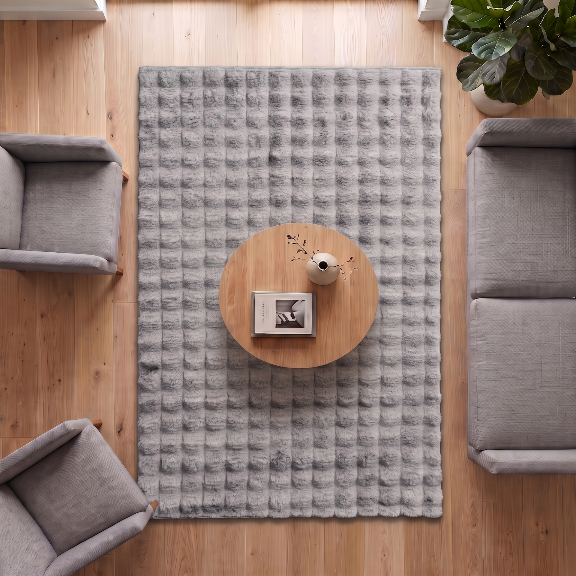 Koridor Falcon Gri Kabartmalı Peluş Halı Odalar ve Salon İçin Modern Halı