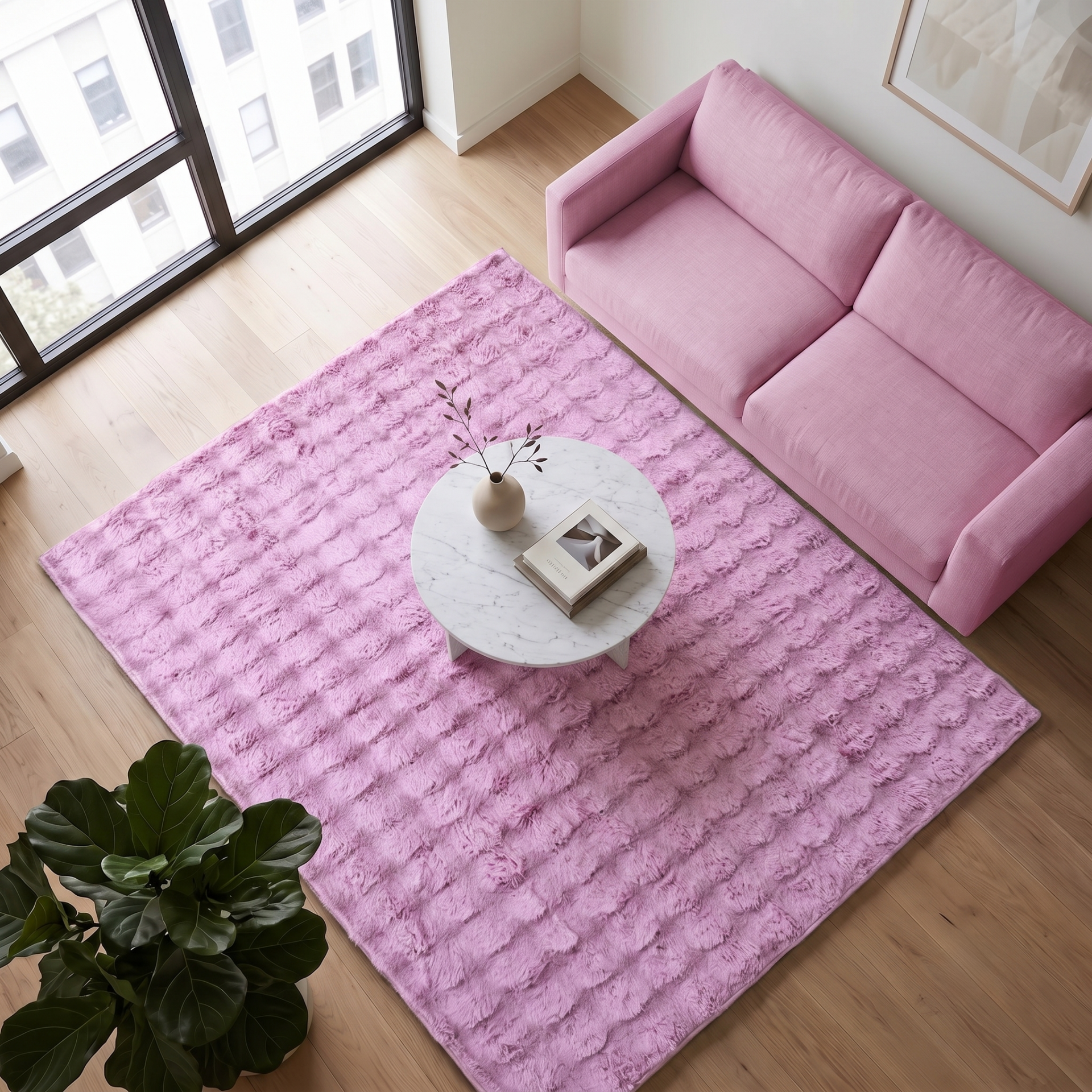 Koridor Falcon Pembe Kabartmalı Peluş Halı Odalar ve Salon İçin Modern Halı