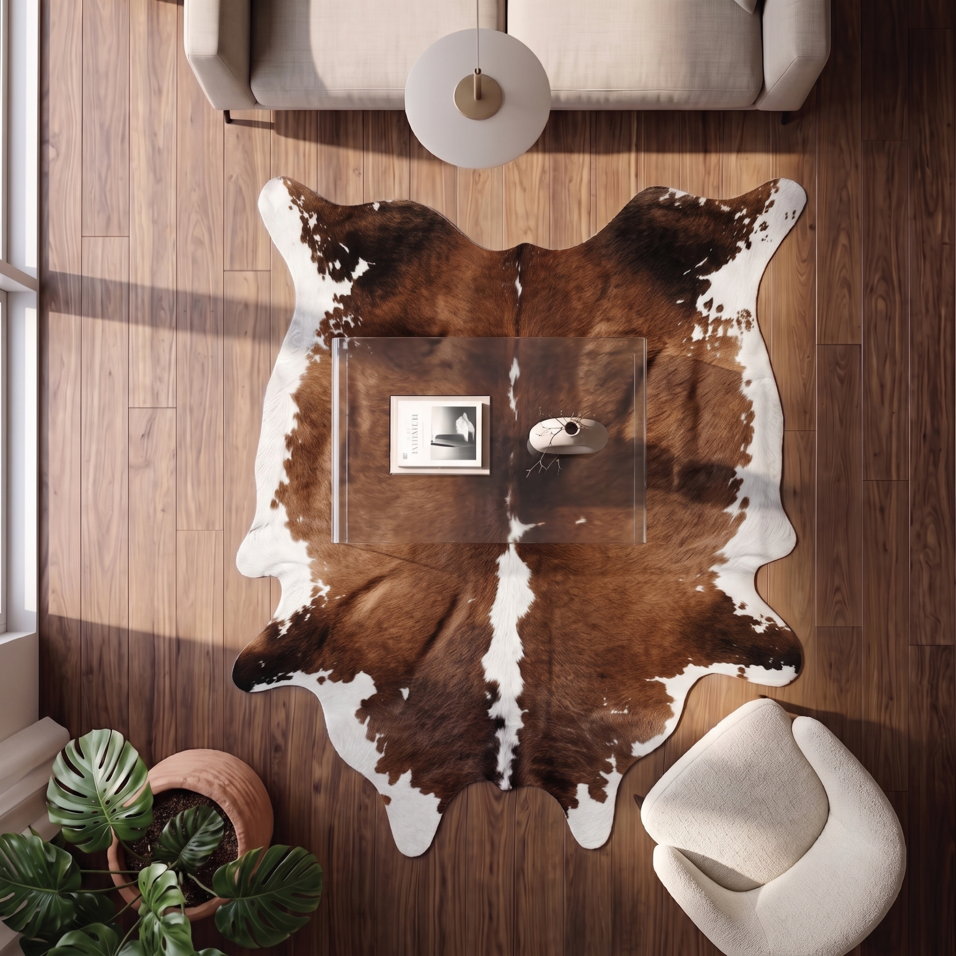 Derya Home Üç Renkli Alacalı Hakiki Dana Postu Halı 200x203 cm P27
