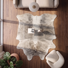 Derya Home Büyük Boy Gri Kırçıllı Hakiki Dana Postu Halı 197x234 cm P25