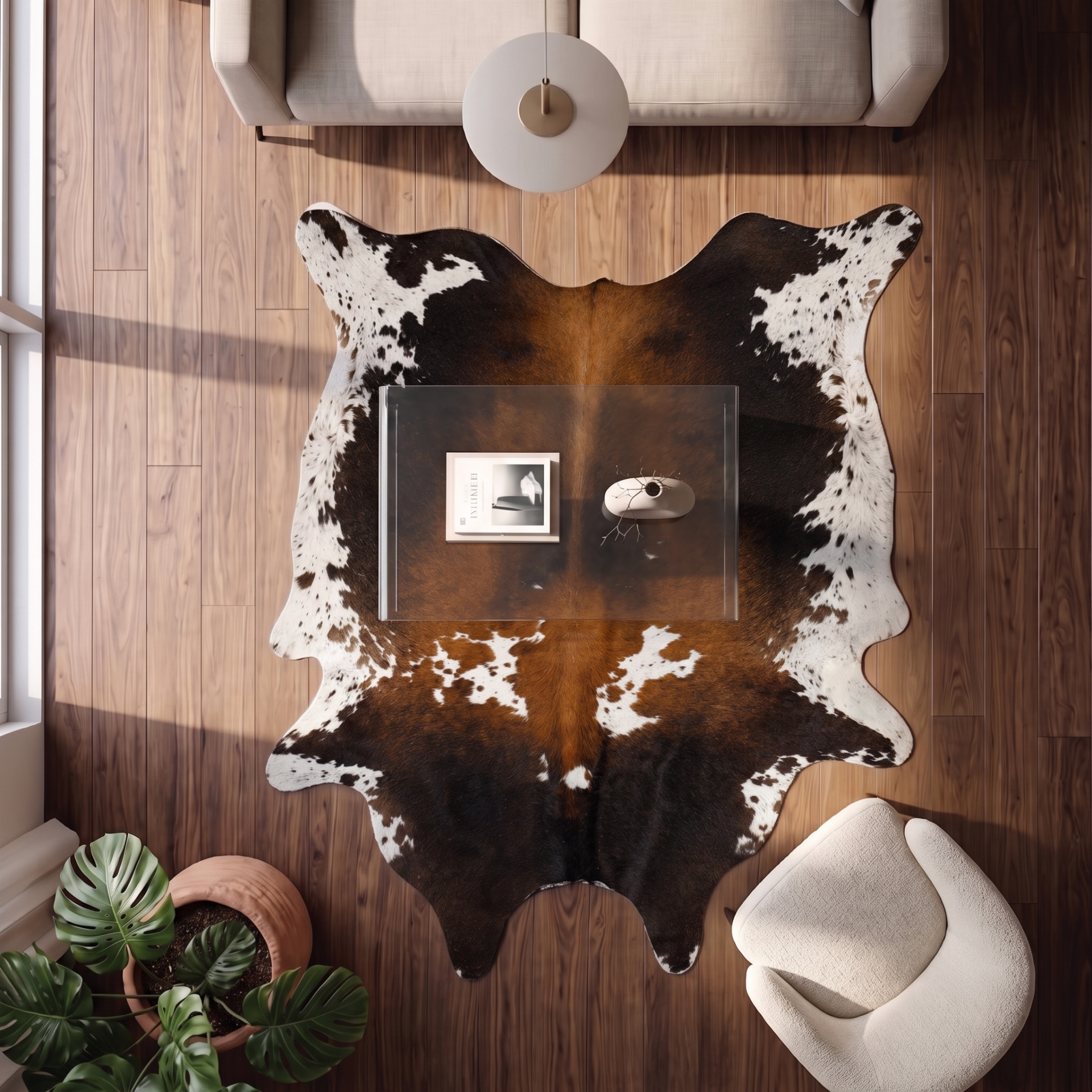 Derya Home Alacalı Üç Renkli Hakiki Dana Postu Halı 202x222 cm P26