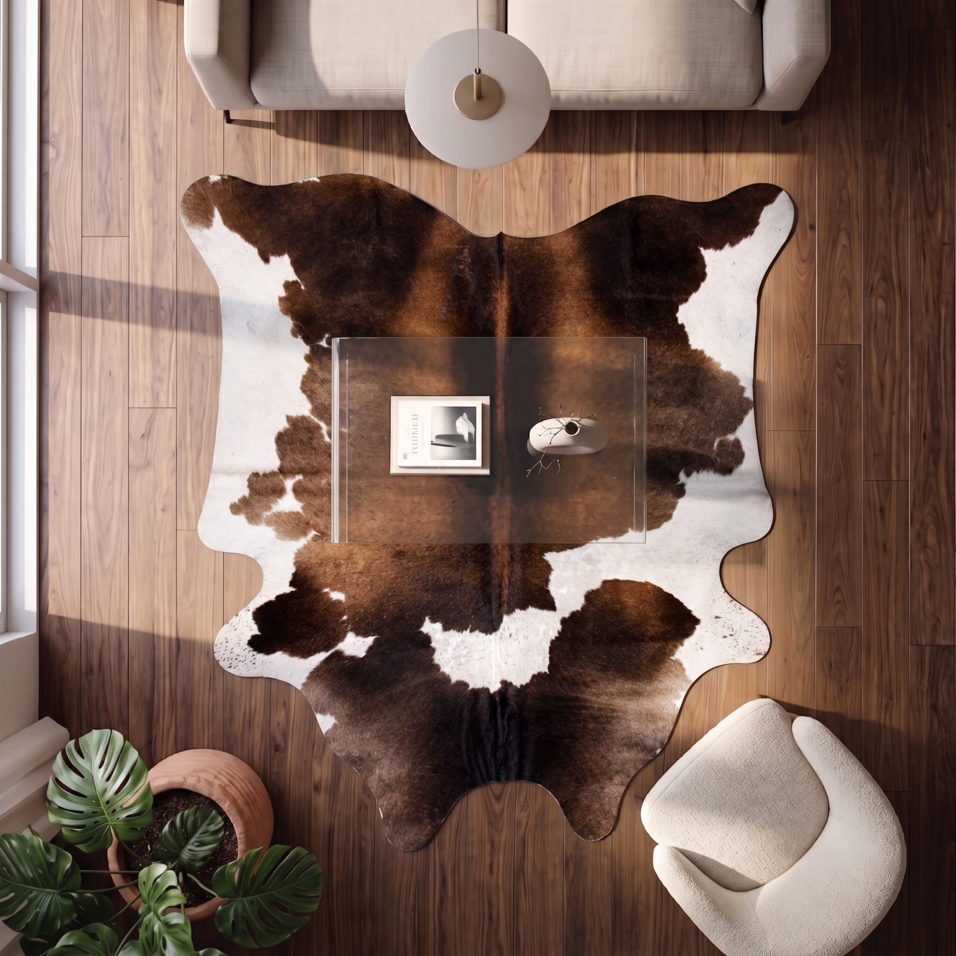 Derya Home Alacalı Üç Renkli Hakiki Dana Postu Halı 194x208 cm P29