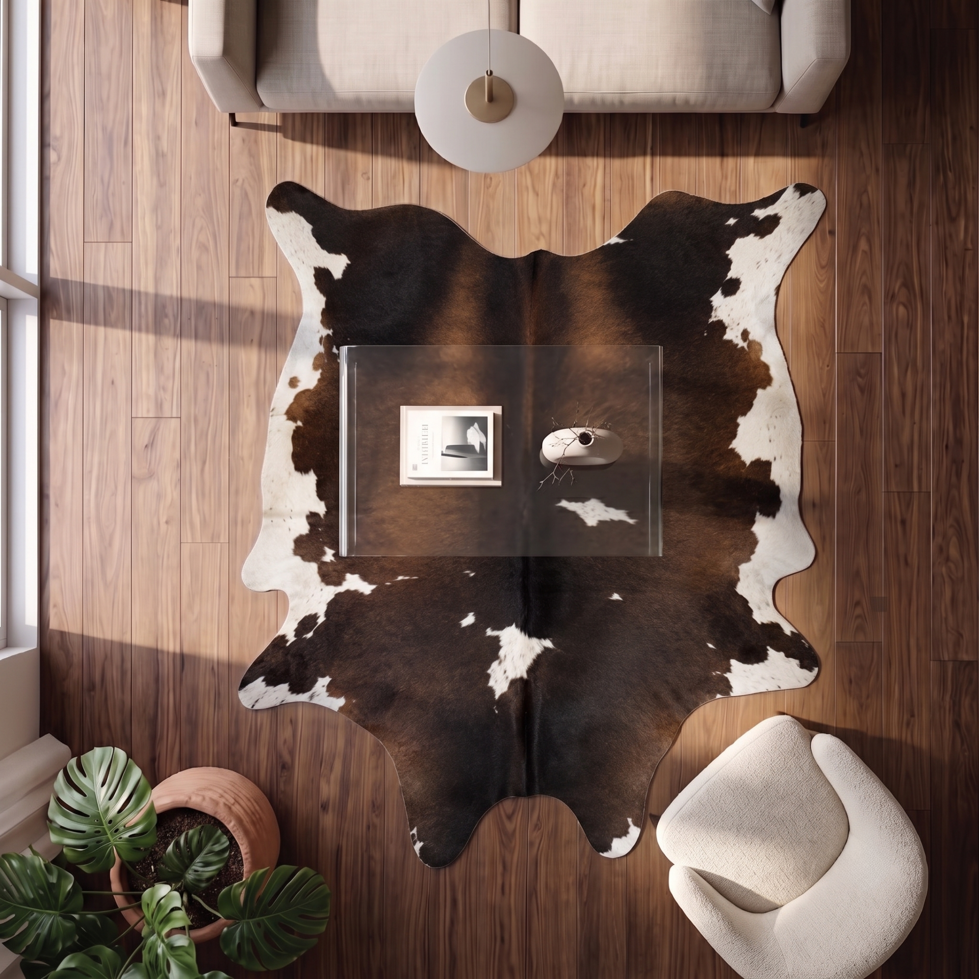 Derya Home Alacalı Üç Renkli Hakiki Dana Postu Halı 205x222 cm P30