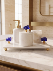 Derya Home Lapis Collection Gerçek Mermer 4’lü Banyo Seti – Kobalt Mavi Cam & Gold Detaylı