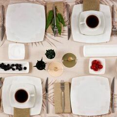 OUTLET I Karaca Fine Pearl Valentina 22 Parça Kahvaltı Seti Kare - OUTLET I 2 SERVİS TABAĞI 2 FİNCAN EKSİK