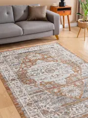 Derya Home Manchester 03 Serisi Vintage Desenli Saçaklı Halı – Klasik Modern Salon ve Oturma Odası Halısı