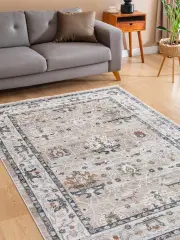 Derya Home Manchester 04 Serisi Vintage Desenli Saçaklı Halı – Klasik Modern Salon ve Oturma Odası Halısı