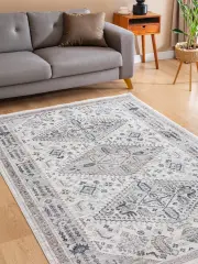 Derya Home Manchester 06 Serisi Vintage Desenli Saçaklı Halı – Klasik Modern Salon ve Oturma Odası Halısı