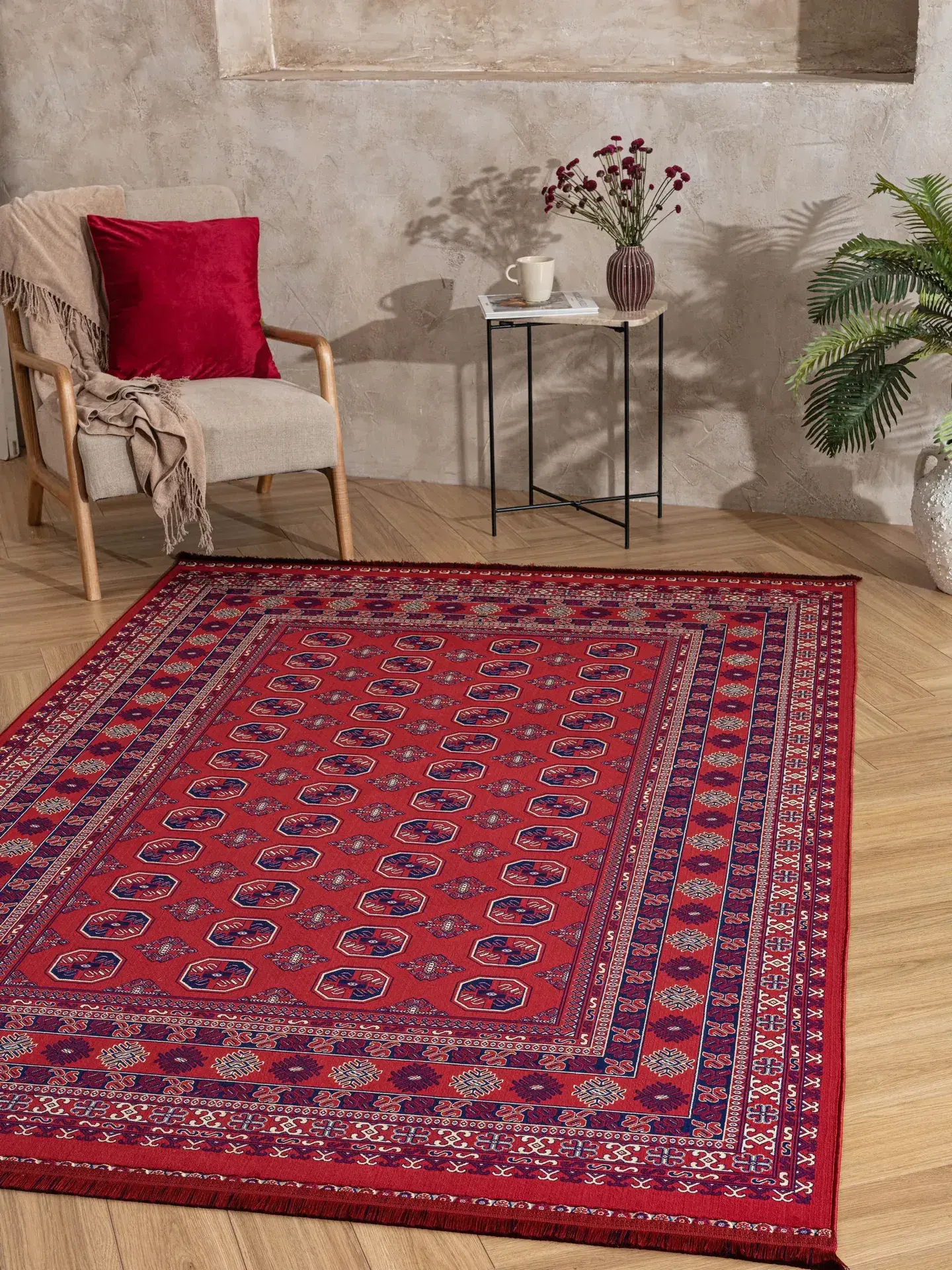 Derya Home Ahlat Koleksiyonu 02 Kırmızı Lacivert Geleneksel Anadolu Motifli Dekoratif Salon Halısı