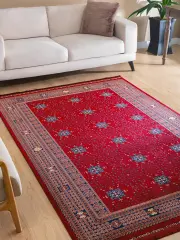 Derya Home Ahlat Koleksiyonu 05 Kırmızı Lacivert Geleneksel Anadolu Motifli Dekoratif Salon Halısı