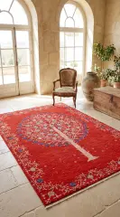 Derya Home Özbek Hayat Ağacı Desenli Kırmızı Saçaklı Dekoratif Salon Halısı 08