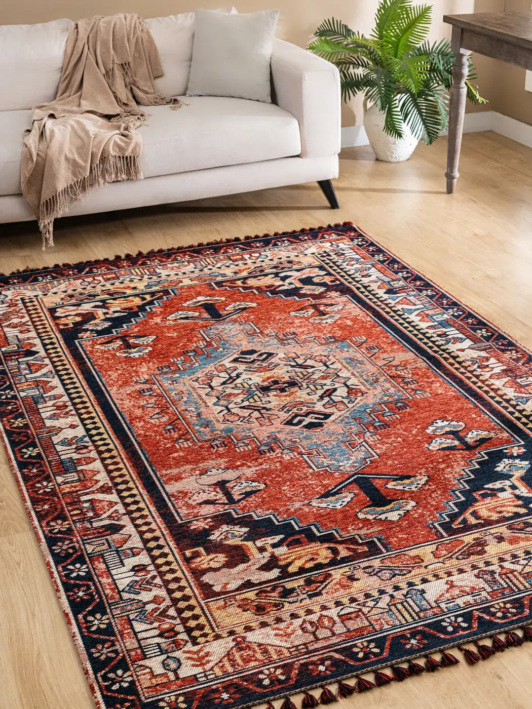Derya Home Kuman Serisi Saçaklı Kilim Vintage Etnik Desenli Kilim Halı 3