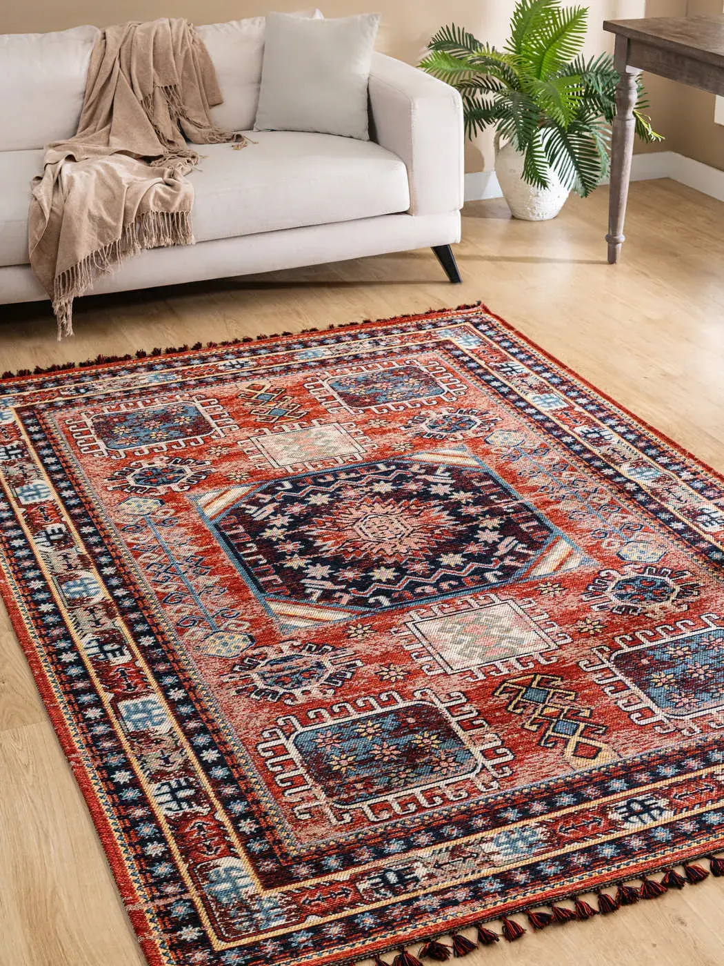 Derya Home Kuman Serisi Saçaklı Kilim Vintage Etnik Desenli Kilim Halı 4