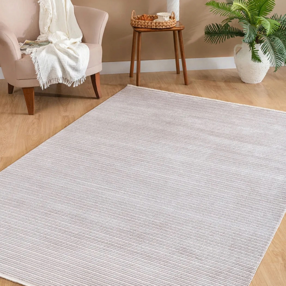Derya Home Umay UM01 Krem Yatay Çizgili Modern Halı