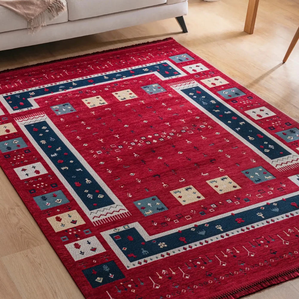 Derya Home Semerkant SN01 Kırmızı Bordürlü Vintage Etnik Halı