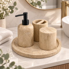 Derya Home Traverten Collection %100 Doğal Taş 4'lü Banyo Seti