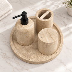 Derya Home Traverten Collection %100 Doğal Taş 4'lü Banyo Seti