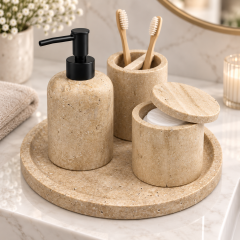 Derya Home Traverten Collection %100 Doğal Taş 4'lü Banyo Seti