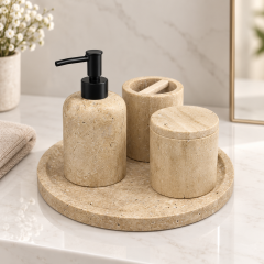 Derya Home Traverten Collection %100 Doğal Taş 4'lü Banyo Seti