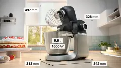 MUMS6ZS00 Serie 6 Mutfak Makinesi 1600 W Siyah, Paslanmaz çelik
