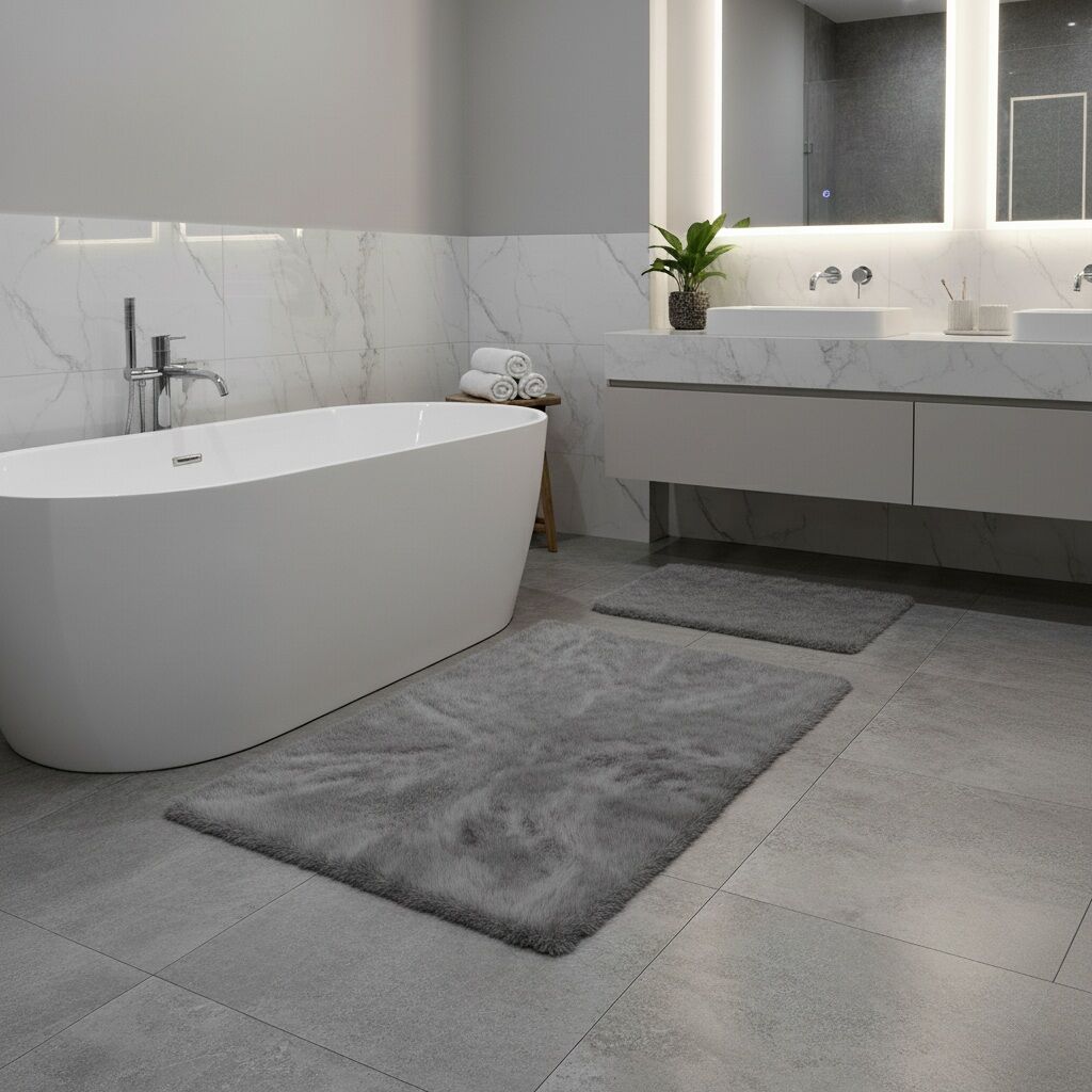 Derya Home Luna Tavşan Postu Görünümlü Ultra Yumuşak 2’li Banyo Seti-Gri 80 x 50 cm