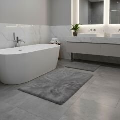 Derya Home Luna Tavşan Postu Görünümlü Ultra Yumuşak 2’li Banyo Seti-Gri 80 x 50 cm