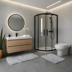 Derya Home Luna Tavşan Postu Görünümlü Ultra Yumuşak 2’li Banyo Seti-Gri 80 x 50 cm