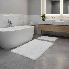 Derya Home Luna Tavşan Postu Görünümlü Ultra Yumuşak 2’li Banyo Seti- Beyaz 80 x50 cm